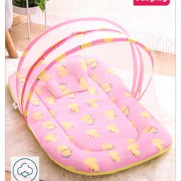 Babyhug Cotton Bedding Set with Mosquito Net Duck Print- Pink image 2