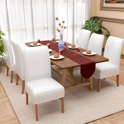Kuber Industries Set Of 6 White Stretchable Chair Covers-picture-46
