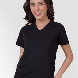 Numero Uno Women Solid V-Neck Cotton T-shirt-image-23