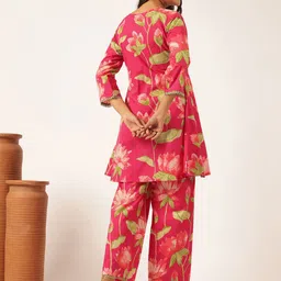 Vbuyz Floral Printed Pure Cotton V-Neck Tunic with Trousers Co-Ords image 2