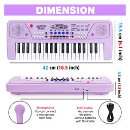 Fiddlerz 37 Key Piano Keyboard with Power Option Recording & Mic Multi-Function Portable - Purple image 3