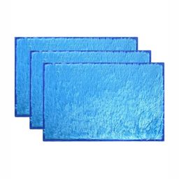 Aura Set Of 3 Sky Blue Anti Skid Self Design Cotton Bath Rugs-31