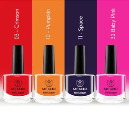 METABU Set Of 4 Nail Lacquer - 8ml Each - Crimson 03 - Pumpkin 10 - Space 11 -Baby Pink 32-55