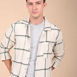 POE Men Summer - Brushed Checked Overshirt - Cream-image-78