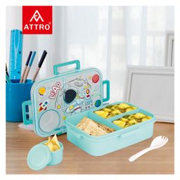 Attro Lunch Box Astronaut Space Theme Print with Inner Container & Spoon - Light Blue image 5