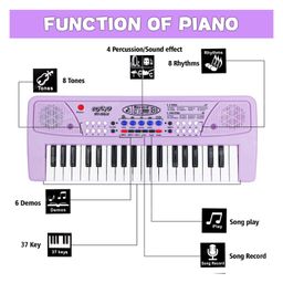 Fiddlerz 37 Key Piano Keyboard with Power Option Recording & Mic Multi-Function Portable - Purple image 5