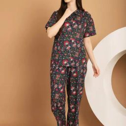 Kanvin Navy Cotton Printed Shirt Pyjamas Set-image-98