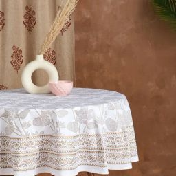 Fabindia White Dhaani Cotton Printed Round Table Cover-image-23