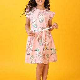 Anthrilo Girls Pink Cotton Regular Fit Printed Casual Dress-picture-18