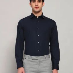 Cantabil Navy Blue Regular Fit Solid Formal Shirt-image-103