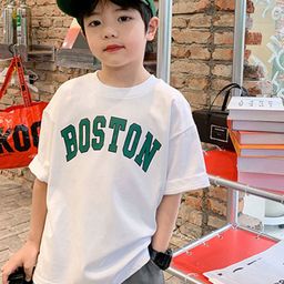 LULU & SKY Boys Typography Printed Mandarin Collar Pure Cotton Applique T-shirt-picture-18