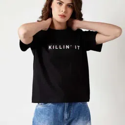 Miss Chase Black Cotton Printed T-Shirt-45