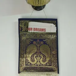 Crayton Peacock Designed Navy Silk Single Pocket Magazine Organiser Wall Hanging - Set of 1-picture-27