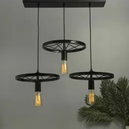 Homesake 3-Lights Linear Cluster Black Metal Wheel Hanging Light - Set of 1 (Bulb not included)-6