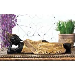 eCraftIndia Handcrafted Decorative Reclining Lord Buddha Idol-image-1
