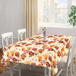 Klotthe Beige & Orange Cotton 300 TC Table Cover - Set of 1-image-77