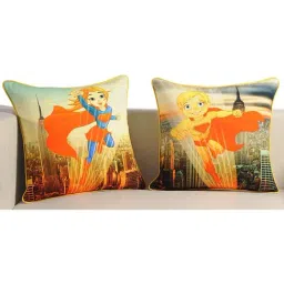 Swayam Orange & Yellow Cotton 210 TC Kids Cushion Covers - Set of 2-10