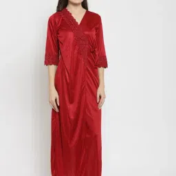 Claura Maroon Lace Nighty With Robe-image-16