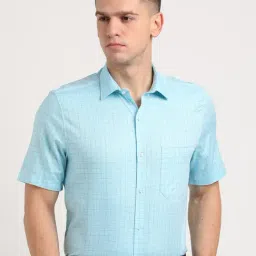 Turtle Turquoise Blue Cotton Regular Fit Checks Shirt-picture-31