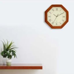 eCraftIndia White & Brown Wood Octagon Wall Clock - Set of 1-image-57