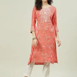 Biba Coral Embroidered Straight Kurta-image-18