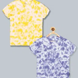 Kiddopanti Kids Yellow & Purple Tie- Dye T-Shirt (Pack Of 2)-picture-2
