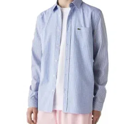 Lacoste Blue Cotton Slim Fit Checks Shirts-picture-31