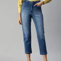 showoffff SHOWOFF Low Distress Blue Straight Fit Denim Jeans-picture-6