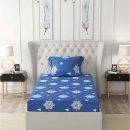 Bianca RIVERA Printed Navy 192 TC Fabric Single Bedsheet with 1 Pillow Cover-image-5