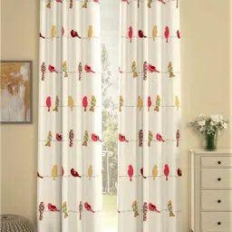 Urban Space Beige & Red Cotton 7 Ft. Door Curtain With Stianless Steel Rings - Set of 2-2