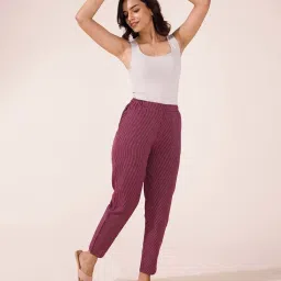 Go Colors! Purple Linen Striped Pencil Pants image 4