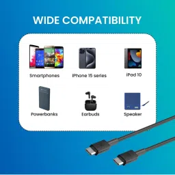 Portronics Konnect Link C Square 60W Type C to Type C Fast Charging PD Cable with 1M Length (Black) image 4