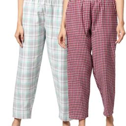 Kryptic Grey & Maroon Cotton Checks Lounge Pants (Pack Of 2)-image-90