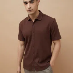 Fame Forever By Lifestyle Dark Brown Regular Fit Texture Shirt-picture-39