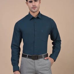 Cantabil Teal Regular Fit Solid Formal Shirt-image-27