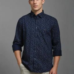 Louis Philippe Navy Cotton Slim Fit Printed Shirt-picture-15