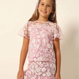 VERO MODA GIRL Pink & White Embroidered Top-image-54