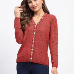 MADAME Rust Self Design Cardigan-32