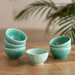 ExclusiveLane Sea Green Ceramic Hand Glazed Dinner Bowls (0.72 L) - Set of 6-18