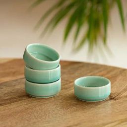 ExclusiveLane Sea Green Ceramic Hand Glazed Chutney & Dip Bowls (0.12 L) - Set of 4-picture-0