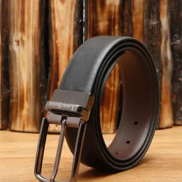 Louis Stitch Black Textured Leather Reversible Belt for Men-picture-23