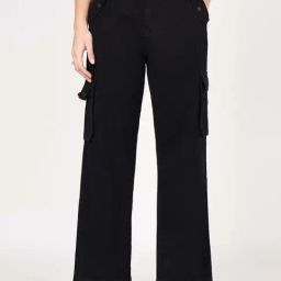 People By Pantaloons Jet Black Cotton Flared Jeans-picture-2