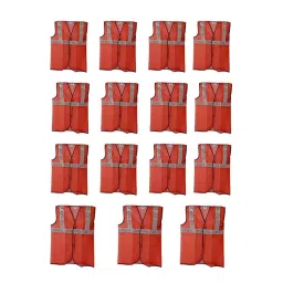 Rahul Professionals 360° Net High Visibility Polyester Red Reflective Safety Waistcoat Free Size (Pack of 10) image 1