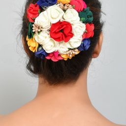 Silvermerc Designs Women White & Red Hair Bun Cover-76