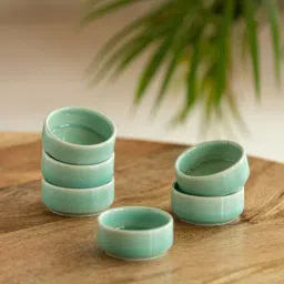 ExclusiveLane Sea Green Ceramic Hand Glazed Chutney & Dip Bowls (0.18 L) - Set of 6-picture-24