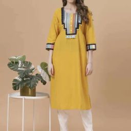 Fantasia Mustard Cotton Kurta-picture-11