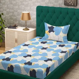 Myntra Elegant Homes Blue Floral Printed 300 TC Single Bedsheet Set 2.2 m x 1.5 m-image-43