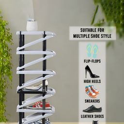 Kuber Industries Grey Foldable 6 Tier Shoe Stand With Side Hooks image 2