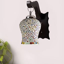 Devansh White & Blue Textured Wooden Bell Shaped Wall Lamp-image-68