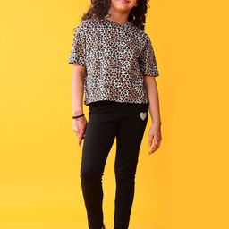 Anthrilo Girls Printed Short Sleeves T-shirt With Leggings-image-11